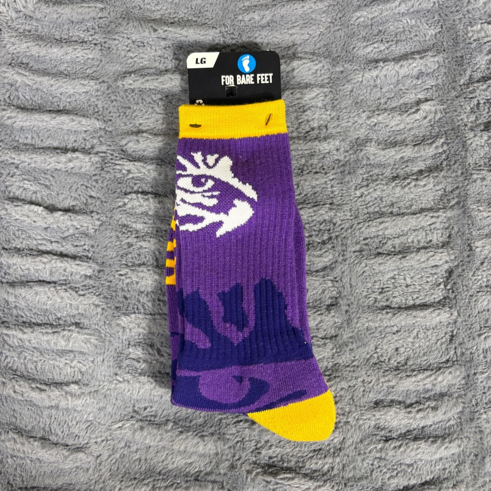 For Bare Feet LSU Tigers Still Fly Crew Socks Mens Large 10-13 Purple Gold‎ NCAA